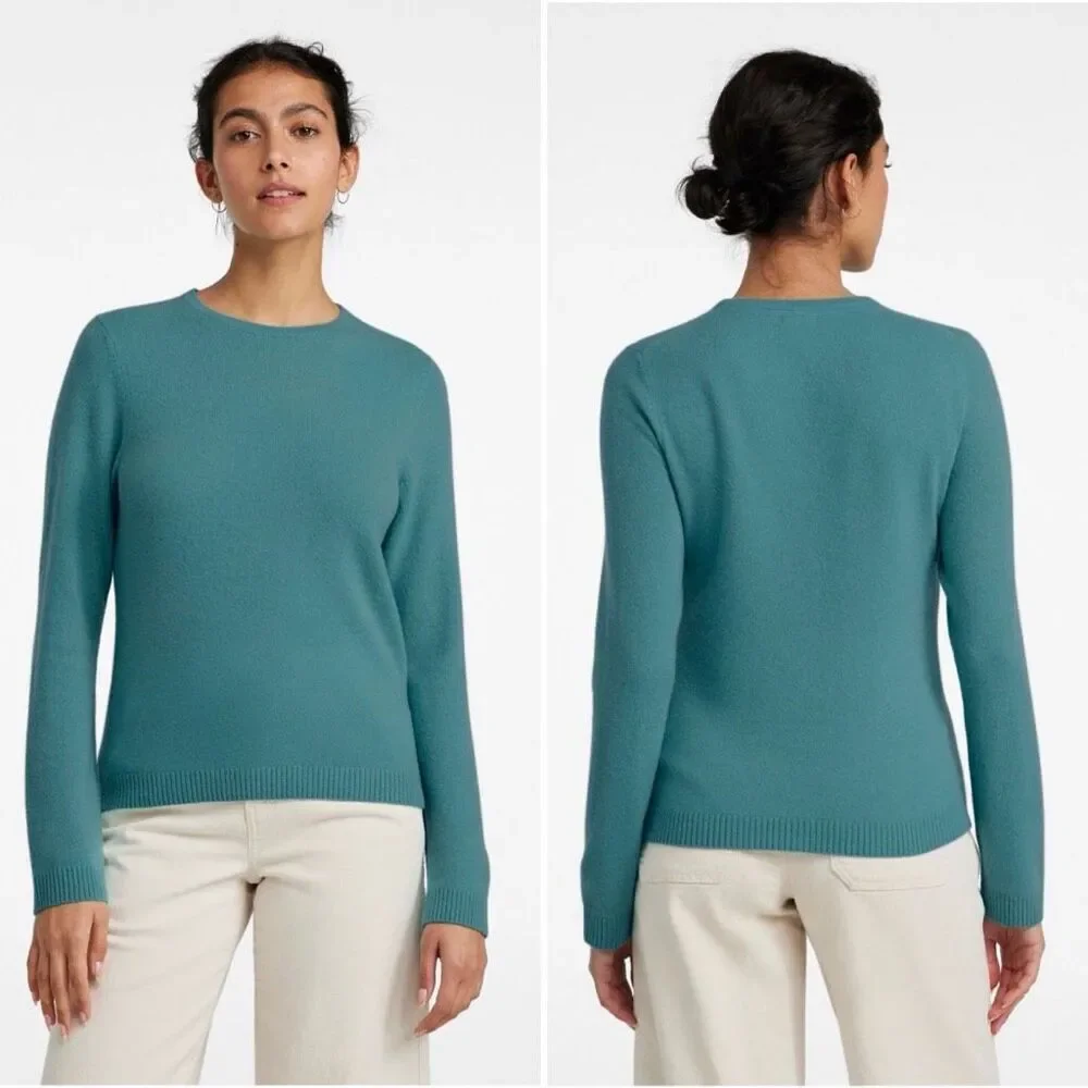 L.L. Bean Women's Classic Cashmere Crewneck Sweater Storm Teal Size L